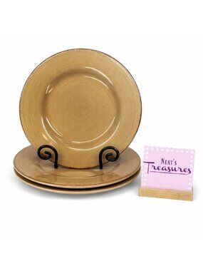 Tag Ltd SONOMA TAN Swirl Rustic Brown Edge Ironstone 11" Dinner Plates Set of 3